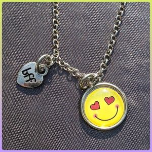 5/$25 heart love smiling emoji silver necklace w BFF ❤️ charm new in bag